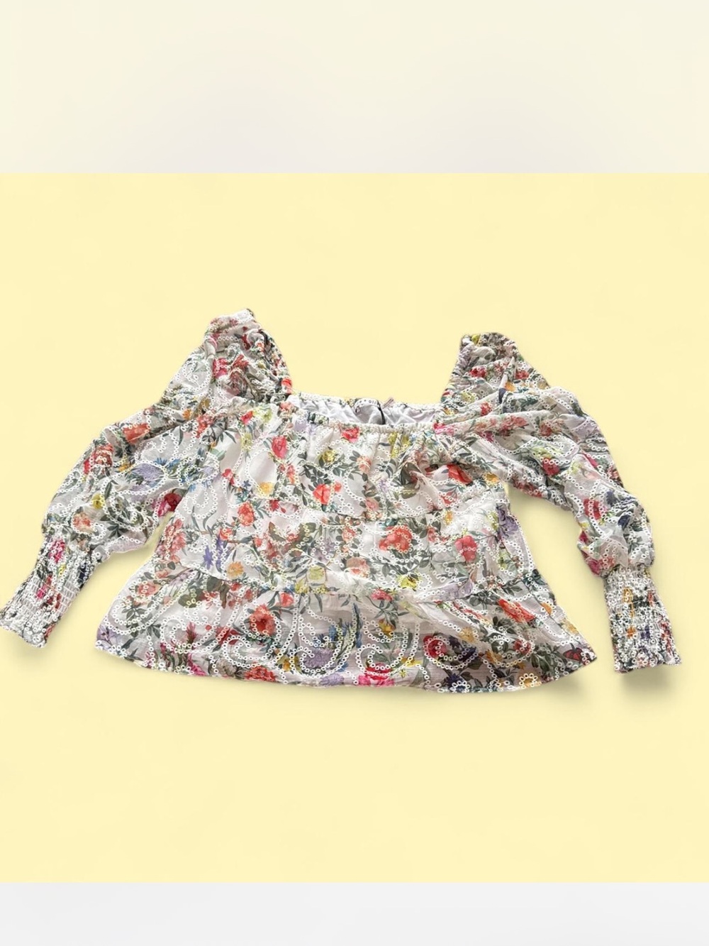 Floral Lace-Overlay Peplum Top – White Multicolor